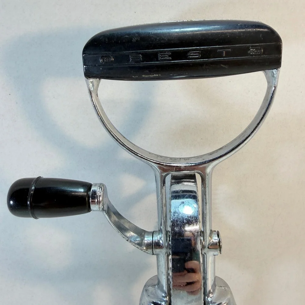 EKCO Best Hand Crank Egg Beater Vintage Black Stainless Steel Manual Mixer USA